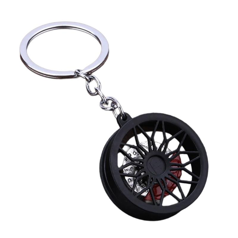 Car Wheel Keychain for Drivers, Rotating Brake Disc Metal Key Ring with Backpack Charm and Auto Culture Style Accessory