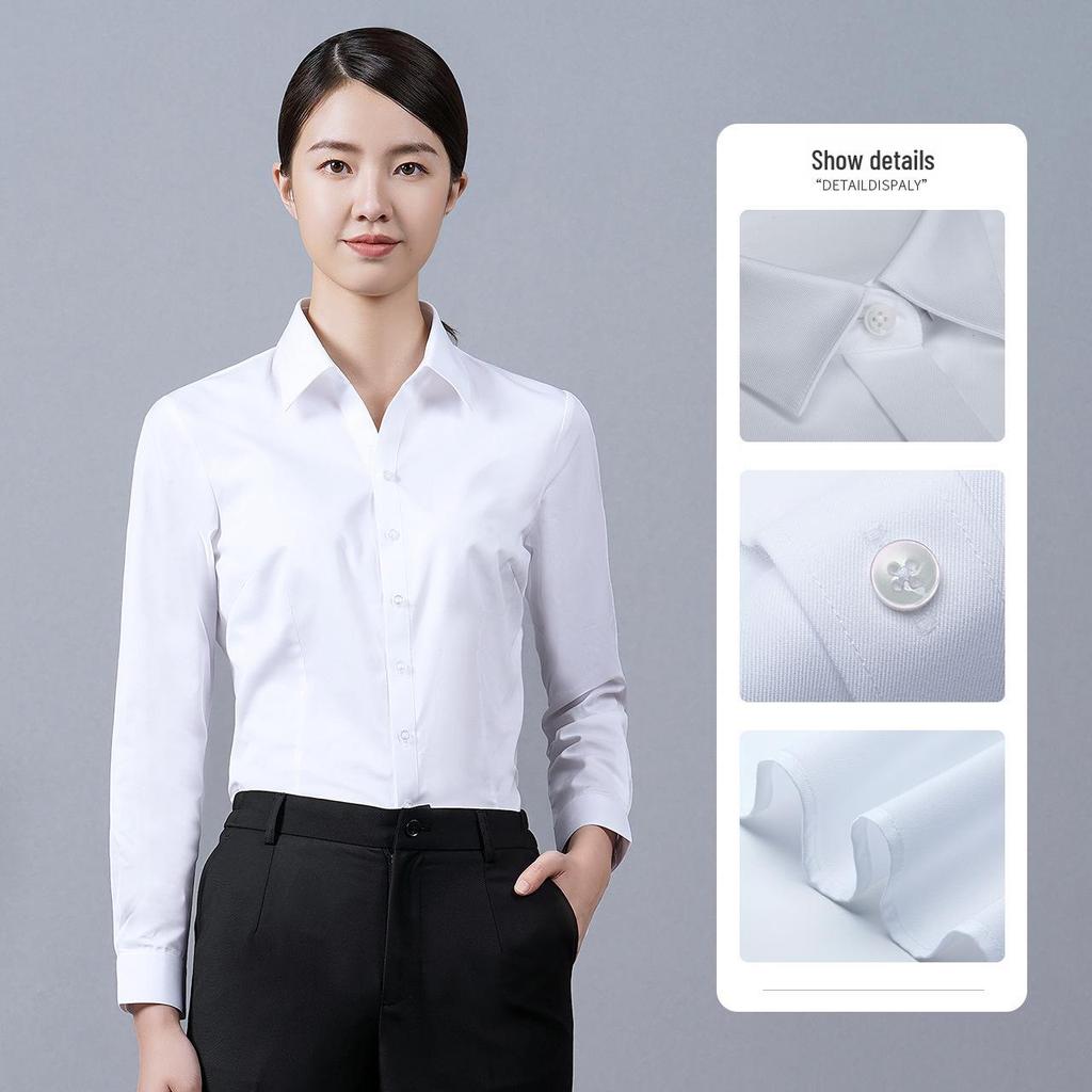 Men's Long-Sleeve White Shirts - Summer Anti-Wrinkle, Breathable, Sweat-Absorbent with Embroidered Logo