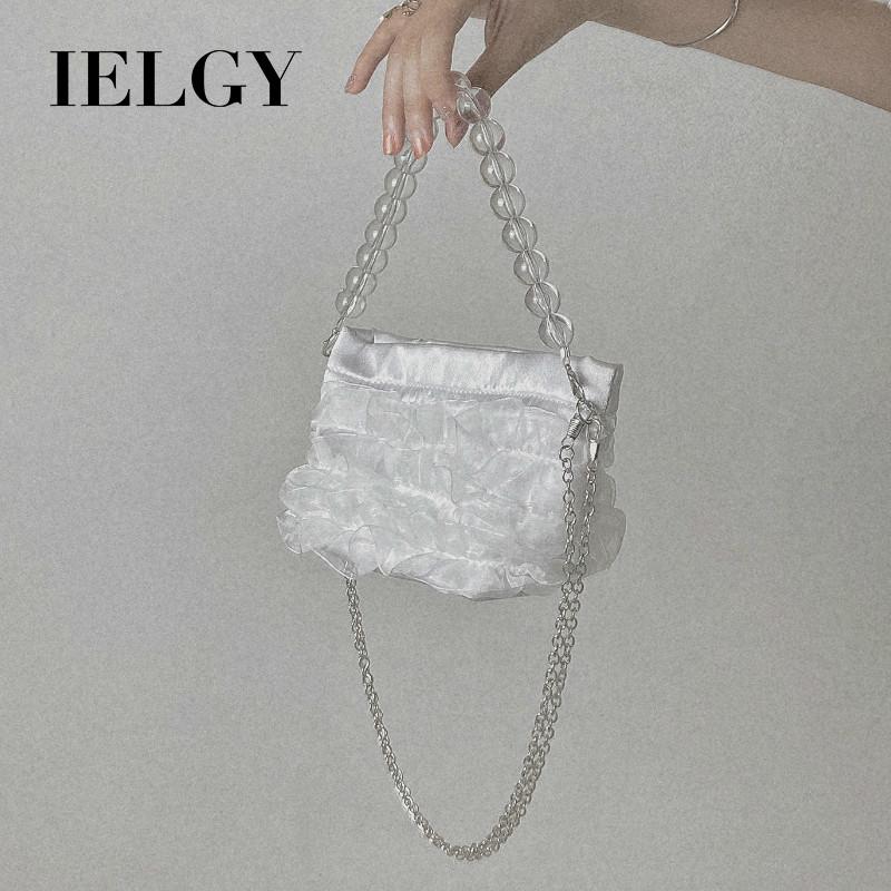 IELGY retro one-shouldered fairy bag summer gentle fairy bag mini pearl chain bucket bag