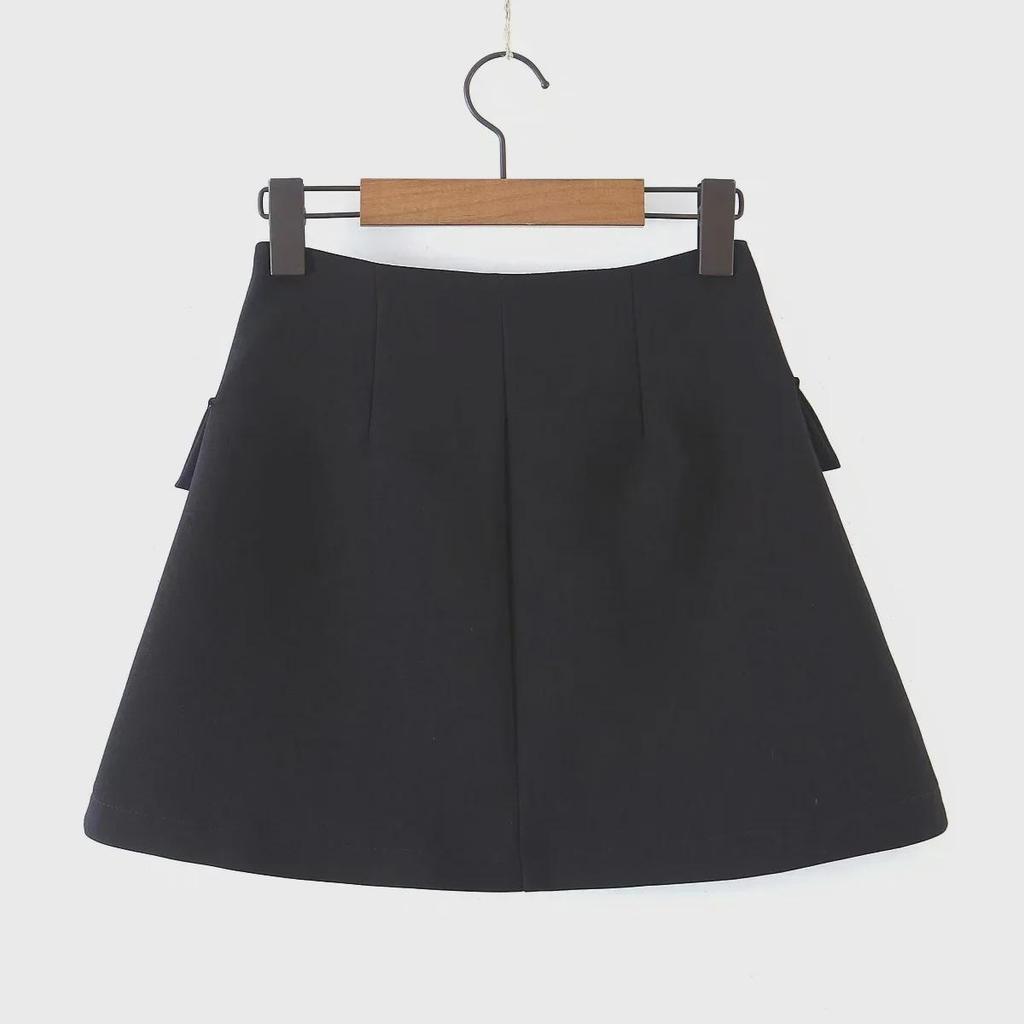 Trendy Spring & Autumn Women's Short-Sleeve Suit Jacket + High-Waist Pocket Skirt