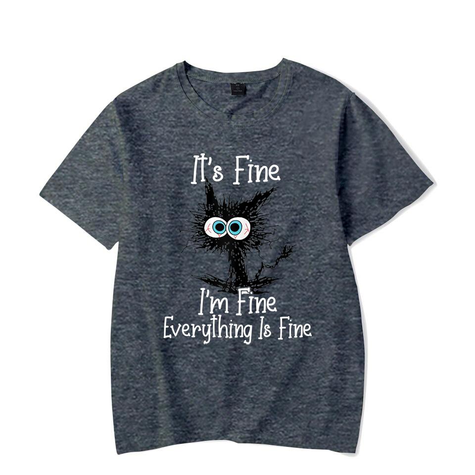 

Новые футболки с принтом Cat It s Fine I m Fine, модная футболка унисекс с короткими рукавами, летняя повседневная футболка L темно серый