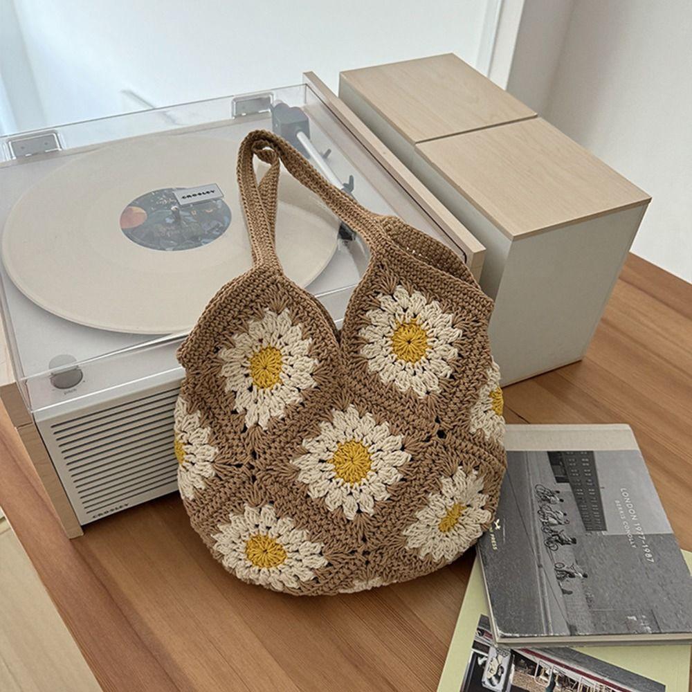 

Leisure Boho Shoulder Bag Handmade Women s Tote Bag Vintage Crochet Knit Bag Travel Style 3