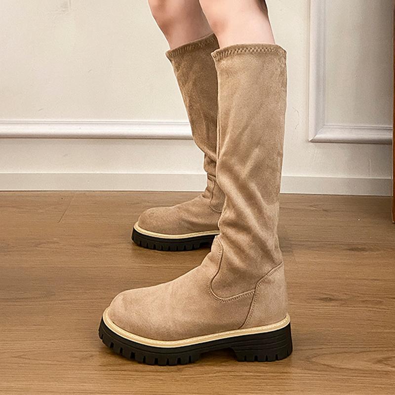 Women's High Boots Suede Designer Flats Sport Shoes Fashion Luxury Cozy Winter Botas New Walking Warm Chelsea Boots Femme