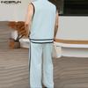 INCERUN 2PCS Men Sets Sleeveless Waistcoat and Long Straight Stitching Pants Outfits