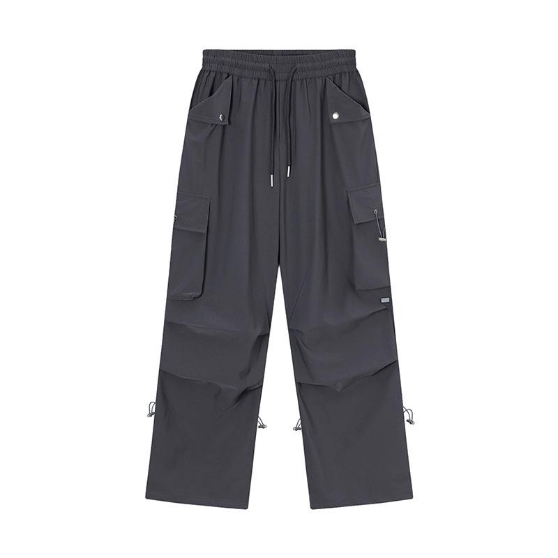 Retro beauty trendy pleated white overalls loose straight wide-leg casual trousers men S