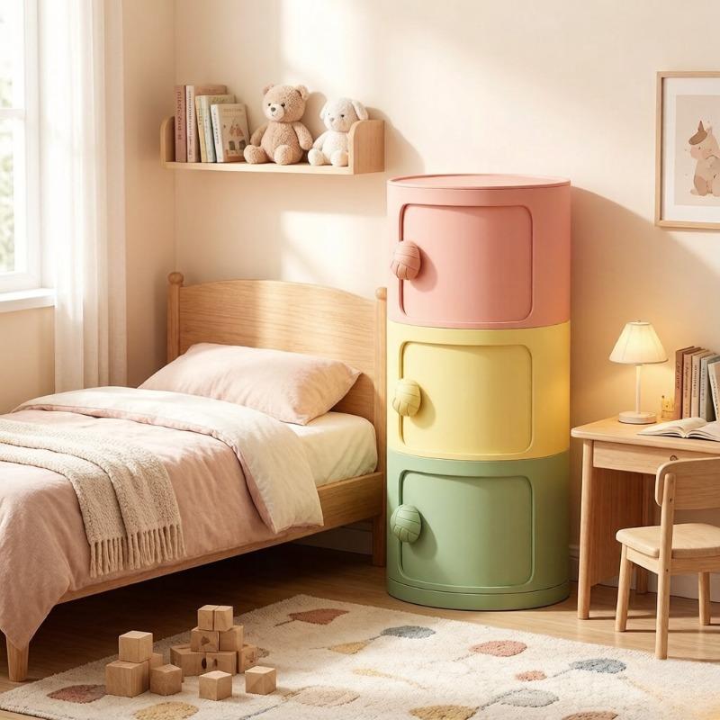 Bedside Cabinet Cream Style Storage Cabinet for Bedroom Multi-functional Storage
