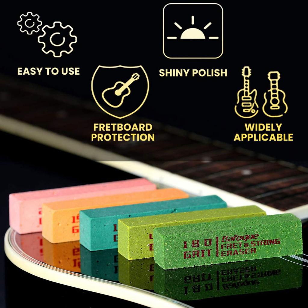 Guitar Fret Erasers Fret Polishing Abrasive Rubber Block, Fret Cleaning Polish Kits for Fretwire String, Set of 5 Grits