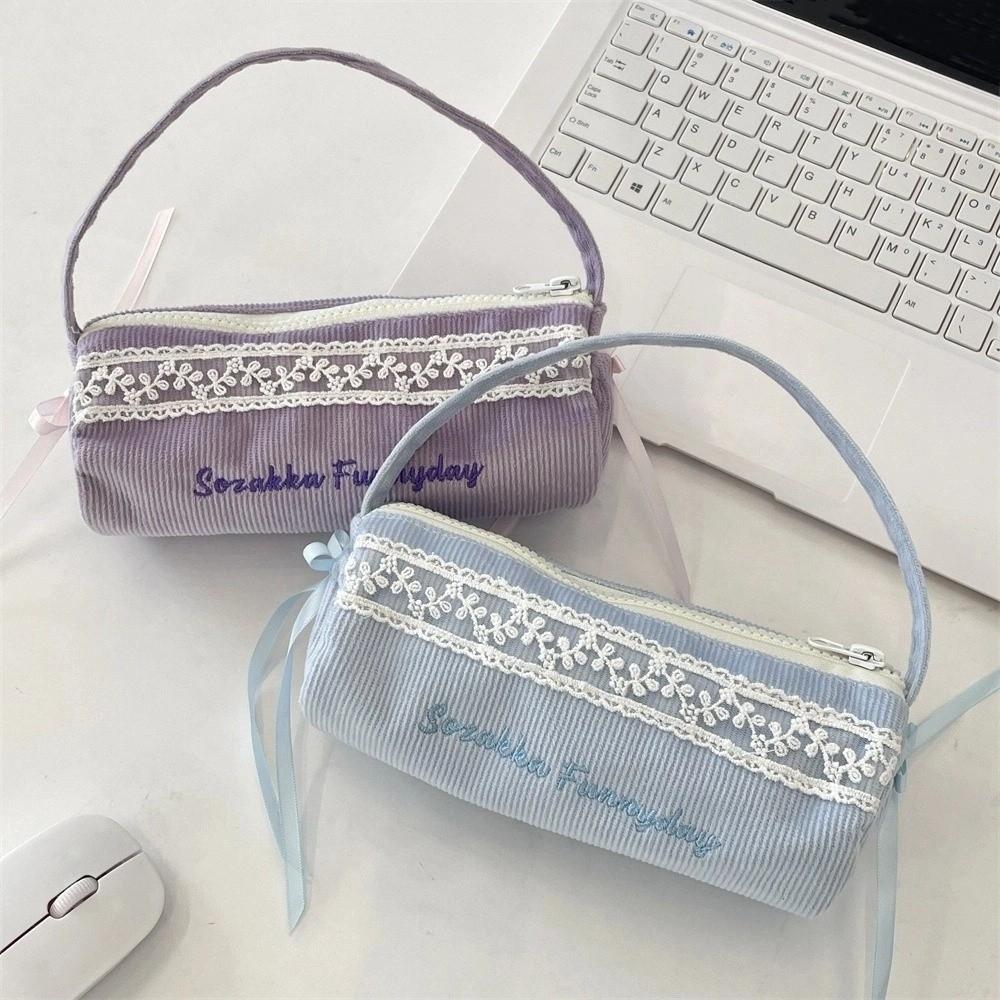 Lace Korean Style Pencil Case Bowknot Bow Pencil Pouch Handheld Stationery Bag Children