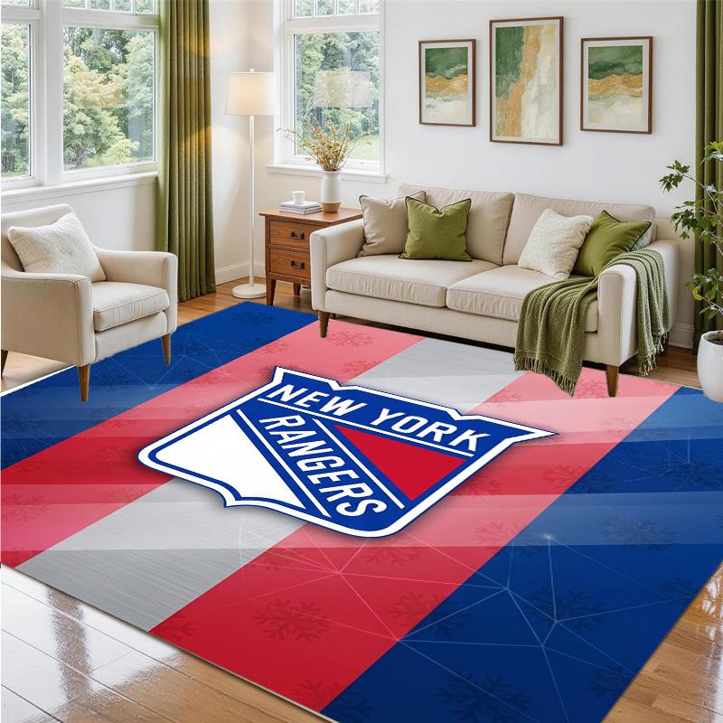 New York Rangers Design Crystal Velvet Rug Soft Decorative Mat for Bedroom Entrance