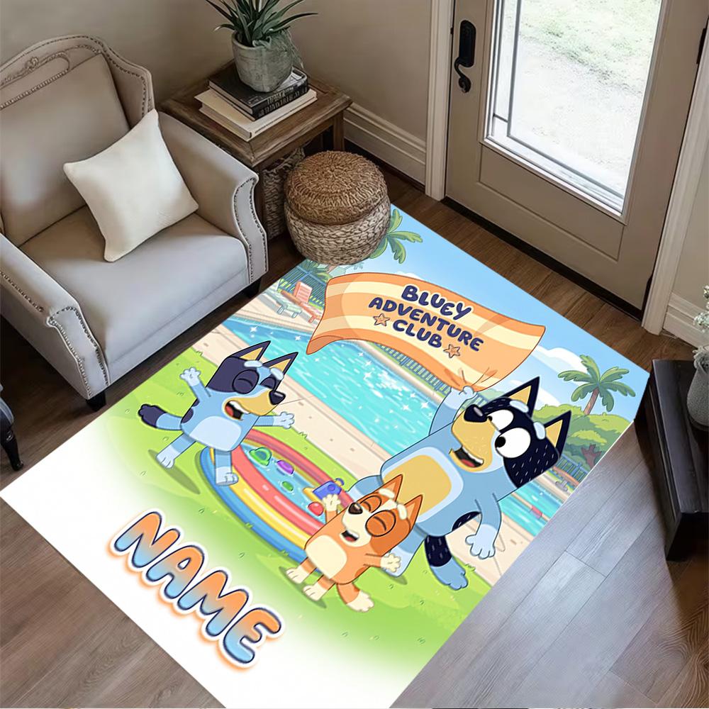 Beach Friends Adventure Personalized Text Floor Mat Perfect for Living Rooms Dormitory Game Room Balcony Anti-slip Rug Anime Office Decor