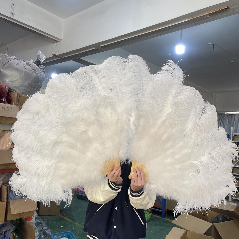 White Natural Ostrich Feather Fan Hand Held Dance Folding Big Plumes Fans Performance Dance Party Stage Carnival Show Props Long