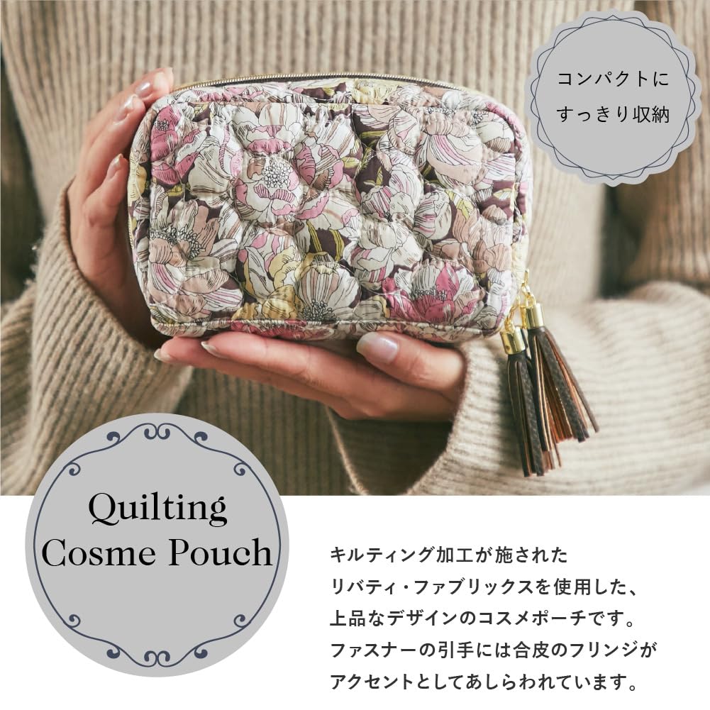 Made with Liberty Quilted Pouch with Tassel 18703035 Pouch for Women 18703035B Mocha Beige W x 10cm H x 6cm D [Intermode Fabric] [B] Approx. 16.5cm