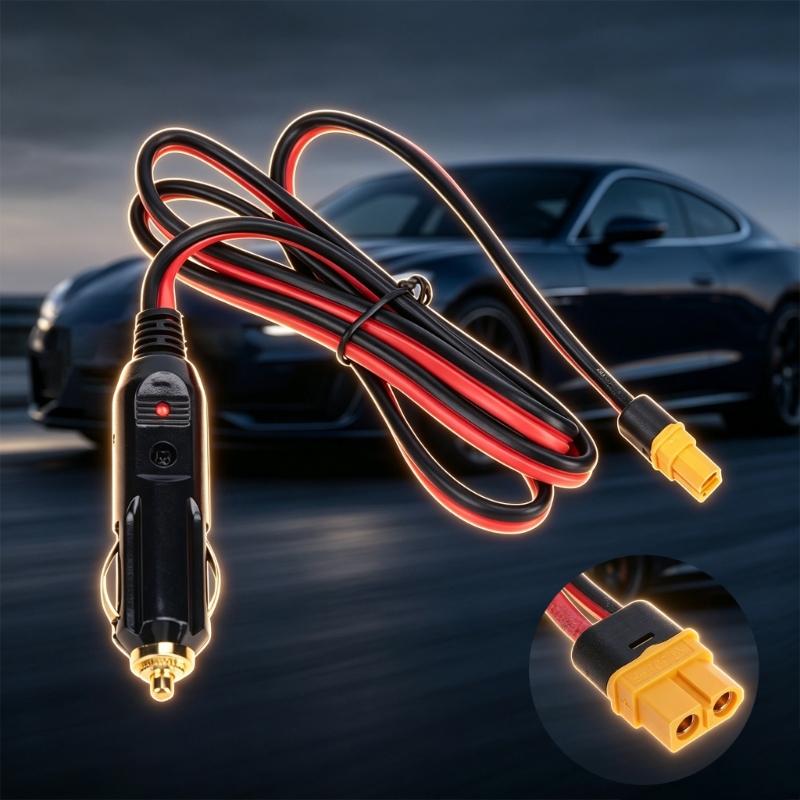 Car Lighter Plug to 60 Female Charging Cable, 12V 24V 14AWG Wire for Vehicle FPV Drones Battery Power Transfer