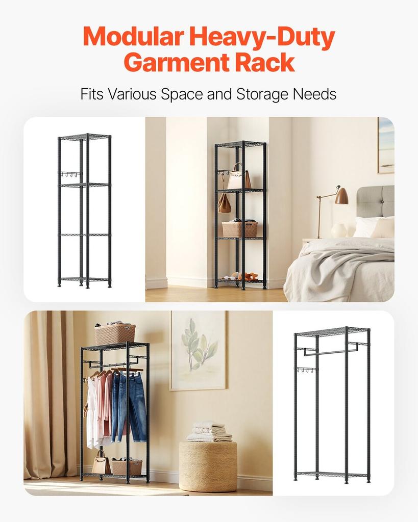 Clothing Garment Rack, Heavy Duty Clothes Rack, Freestanding Clothes Racks with Steel Frame, 363 kg Load Capacity Closet Wardrobe with Storage Shelves