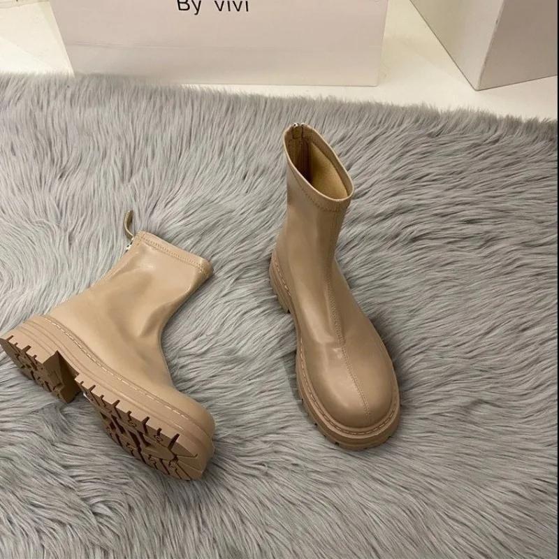 Ladies Shoes 2025 High Quality Back Zipper Women's New Round Toe Modern Boots Women Fashion Versatile Non-Slip Mid-Calf Boots
