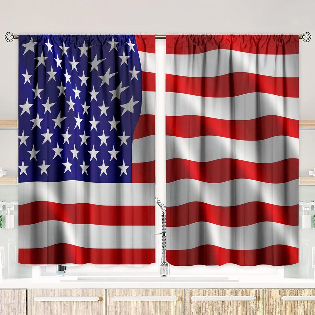 Two pieces pieces of American flag printing drape panel - polyester material - suitable for bedroom living room study room priva