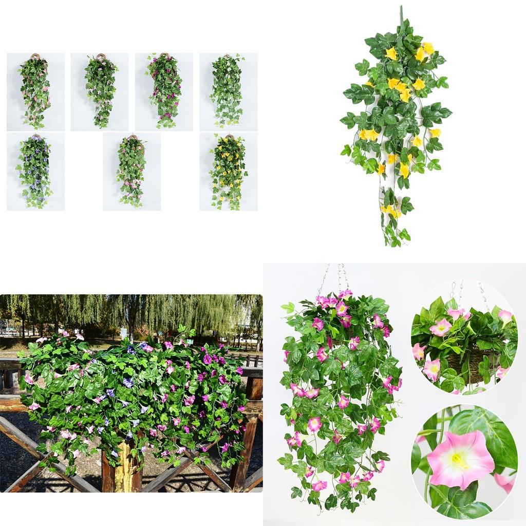 Lifelike Hanging Basket Artificial Flower Morning Glory Vine For Stunning Home Wall Decor