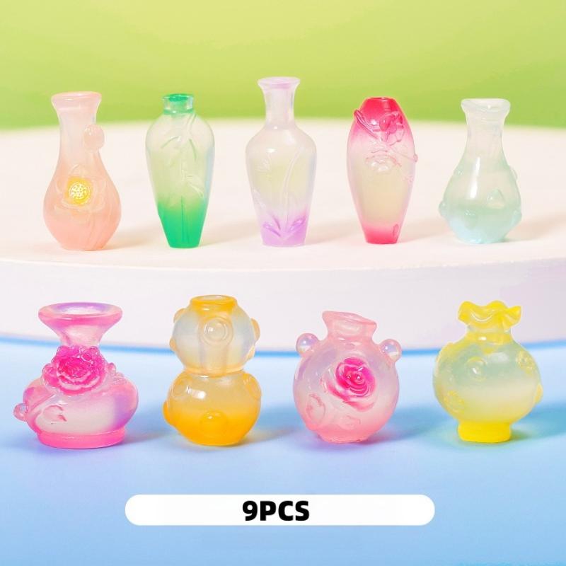 9Pcs Unique Simulation Mini Luminous Vase Ornaments DIY Micro Landscape Dollhouse Decor for Shelf Display