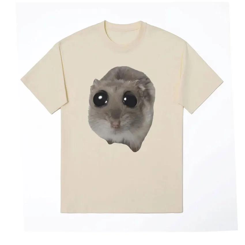 Funny Sad Hamster Meme Cry BiG Eye Cute Mouse  T Shirt Men Women Casual Short Sleeve T-shirts Tops 100% Cotton Oversized T-shirt
