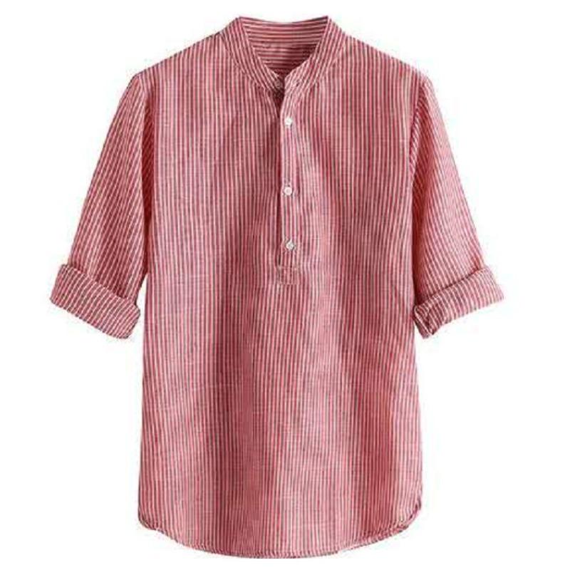 Women's Fashion Casual Spring Autumn Stripe Print Long Sleeve Stand-Neck Blouses & Shirts