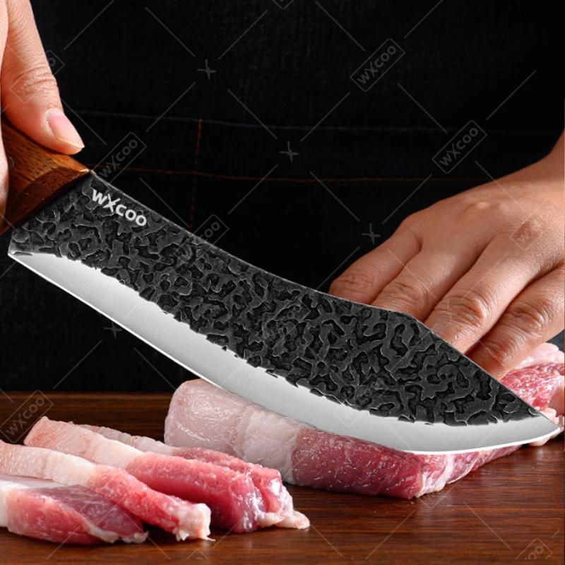 WXCOO Stainless Steel Chef Boning Knife Butcher with Sheath Hand Forged Rust Resistant Wood Handle Kitchen Fish Filleting Knife