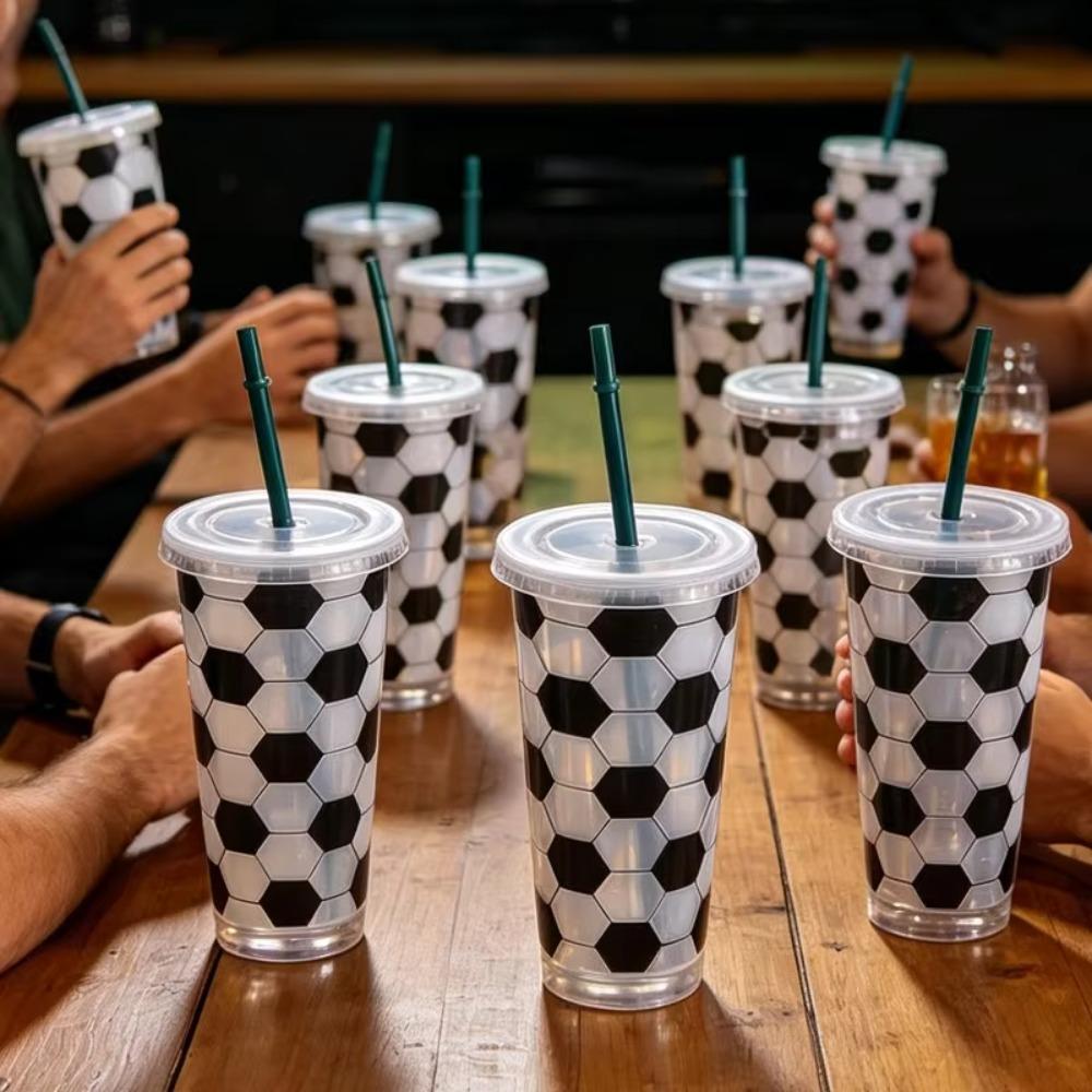 10PCS Reusable Football Drinking Cup 24OZ Water Cup Practical Soccer Pattern Straw Cups  Party