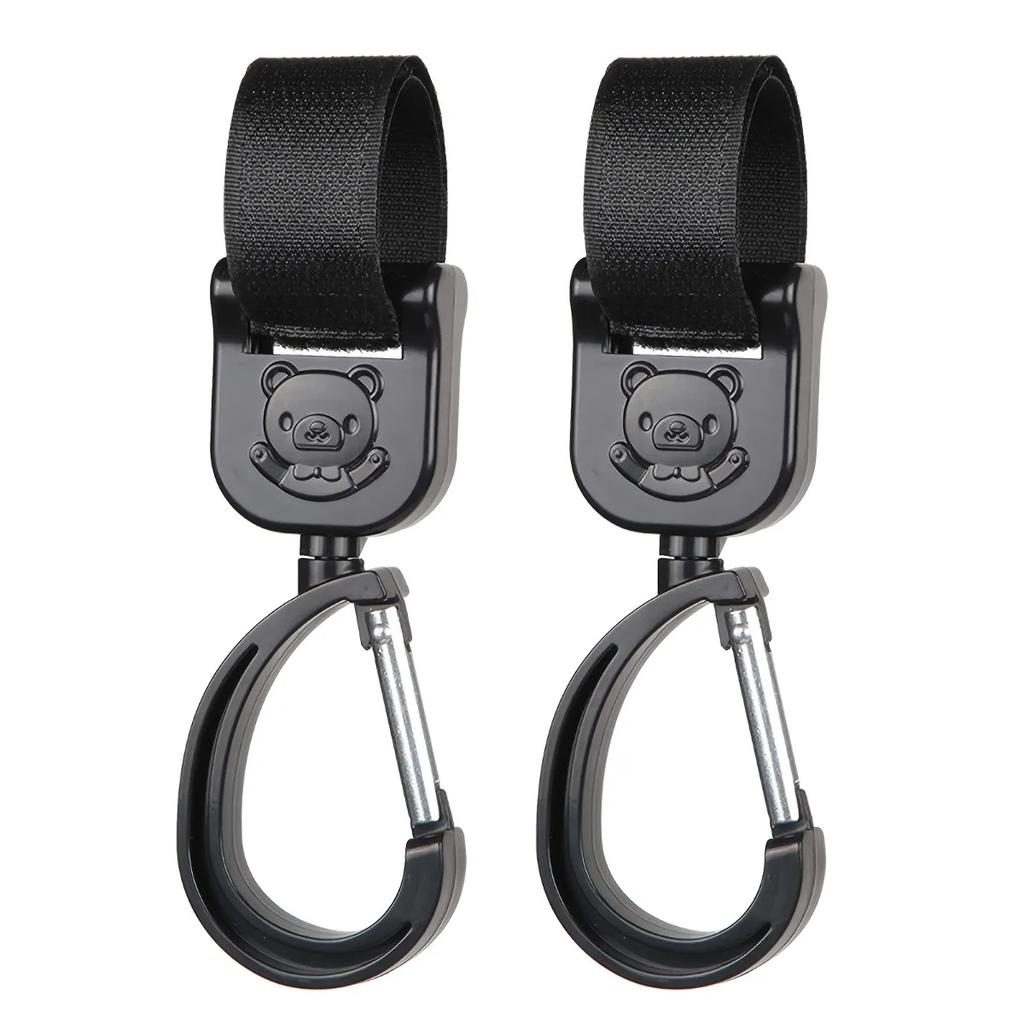 Pack of 2: 360-Degree Rotating Hooks—Multi-Purpose Stroller Hooks for Diaper Bags, Wallets, and Accessories