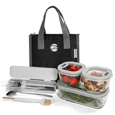Glass Storage Set X 1 X and Freezer with Silicone Airtight and Lunch Box Set Lunch and Cleaning Perfect for Baby Gray Heat-Resistant Containers,