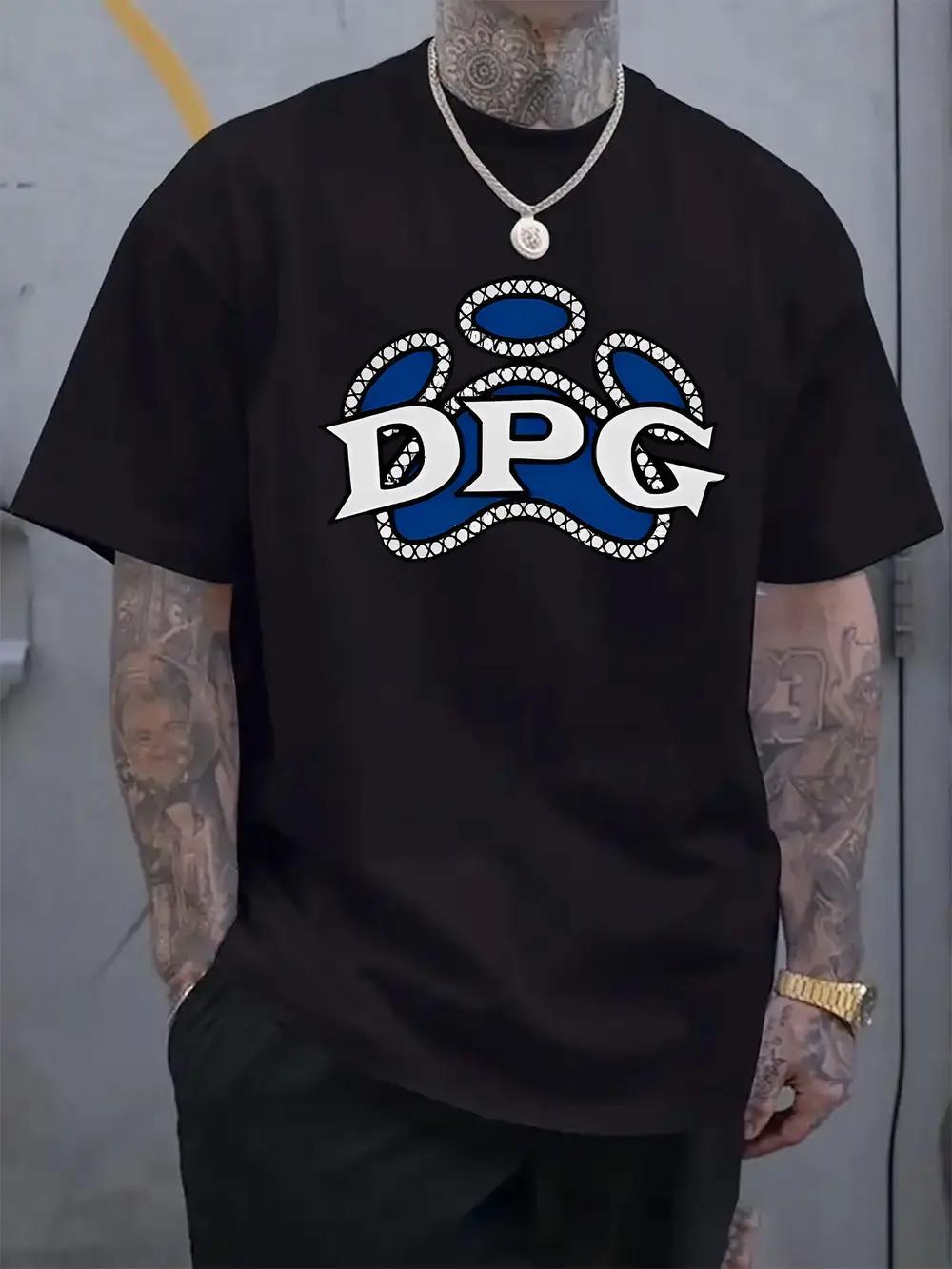 

DPG Graphic Print Crew Neck T-shirt - Stylish White Casual Summer Tee with Blue & Black Chain Design L