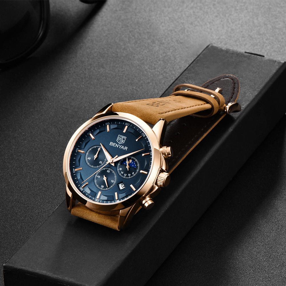 Watch Men'S Quartz Watch Multifunctional Timing Fashion Waterproof Luminous Leather Trendy Men'S Watch 5160