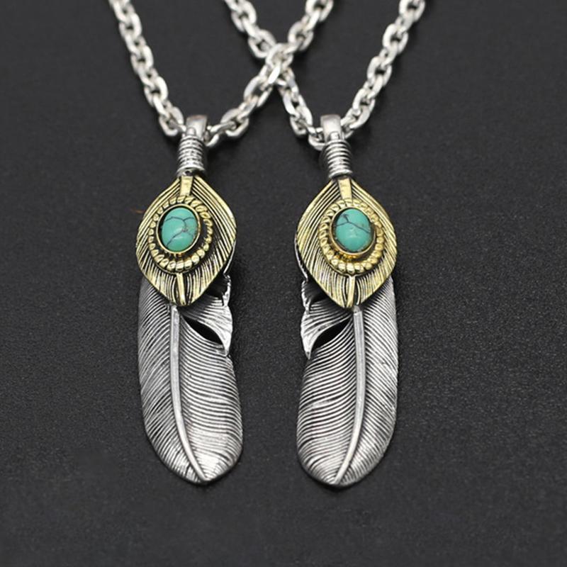 

Ювелирные изделия из стерлингового серебра S925, винтажный тайский серебряный кулон ручной работы с бирюзовым орлиным пером