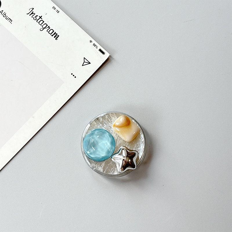 

Silver Foil Pattern Heart-shaped Gemstone Star Rhinestone Phone Airbag Holder Adhesive Ring Girl Birthday Gift