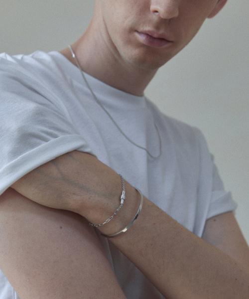 Ag47 [Silver925] Stick Bracelet Circle Chain Mix Silver