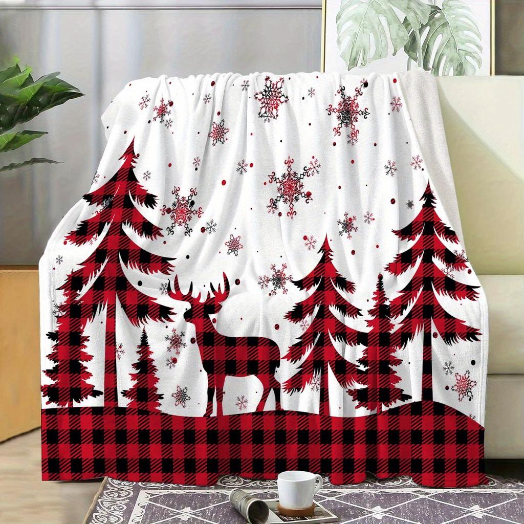 Cozy Red Plaid Reindeer Flannel Throw Blanket - Perfect for Christmas, Thanksgiving & All Seasons - Soft, Durable & Machine Wash