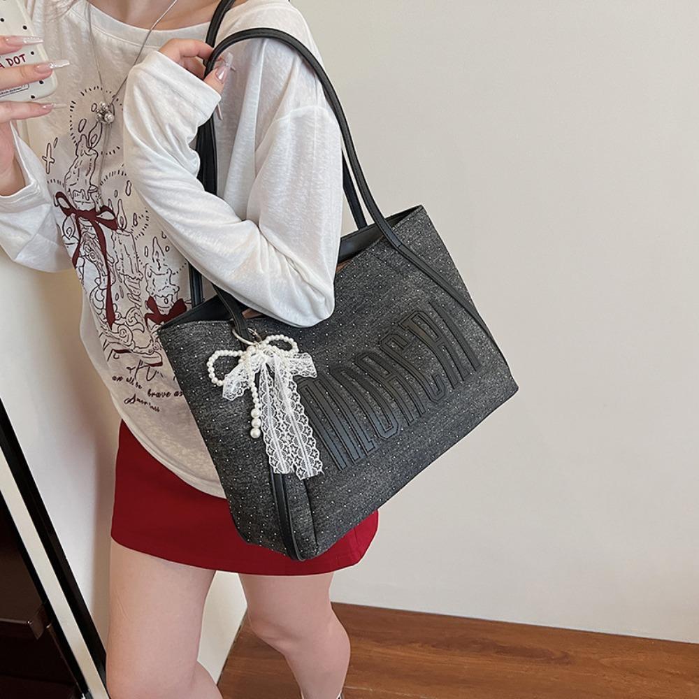 Large Capacity Versatile Trendy Bag Women's 2025 Summer Denim Tote Bag Casual Commuter Shoulder Bag