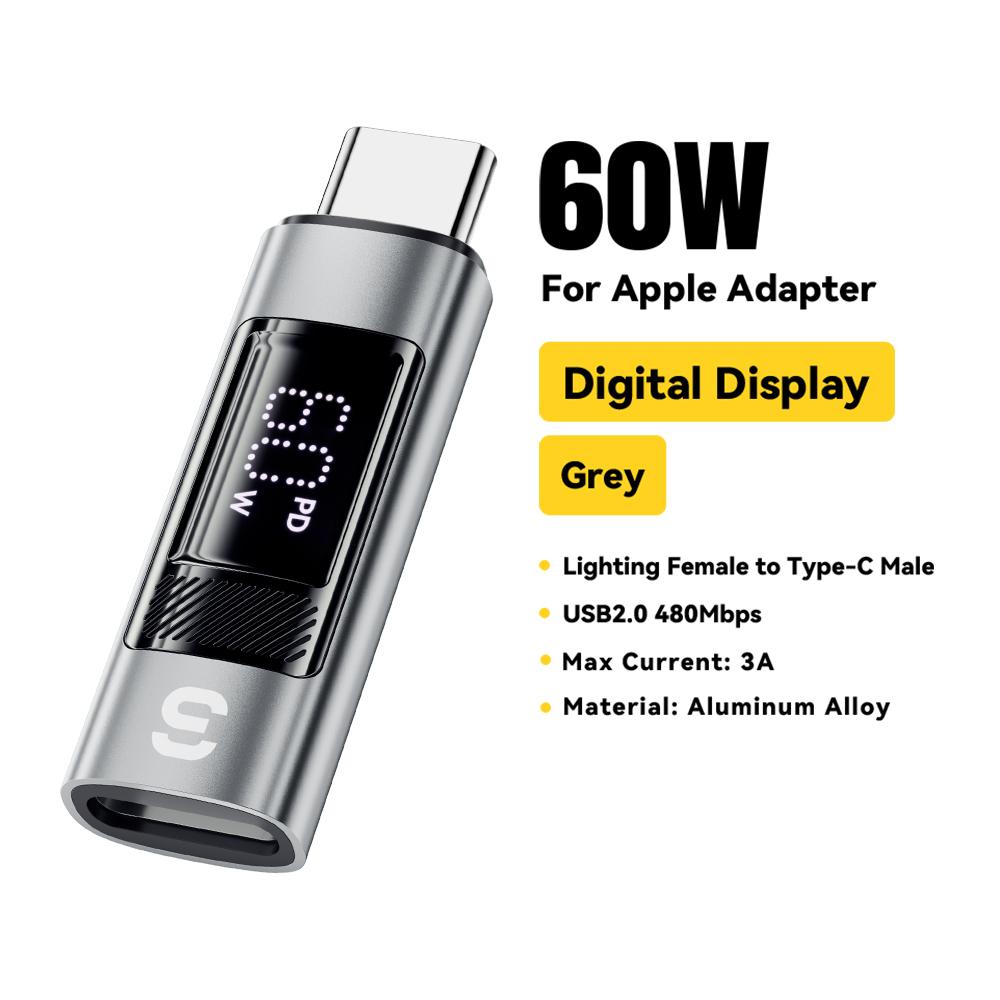 Essager Typ C auf Lightning OTG Adapter Digitalanzeige PD 60W Schnellladung Lightning auf Typ C Anschluss für IPhone 15 14 13 12