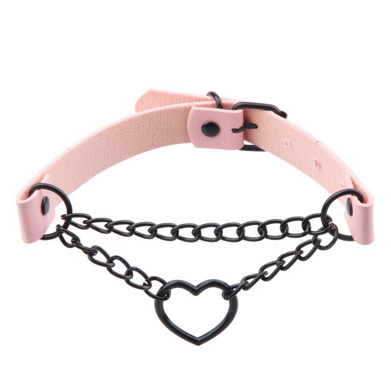 European and American Harajuku Peach Heart Black Chain Choker - PU Leather Love Heart Necklace Trend