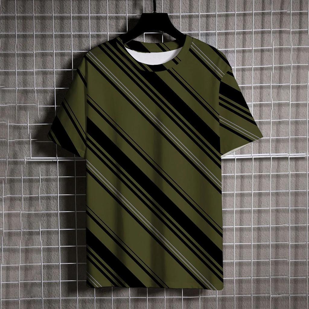 Summer Men's Short Sleeve T-Shirt Vintage Striped 3d Print Everyday Street Casual Crew-Neck Wear Oversize Tops Tees Size XXS-6XL