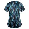 Women Short Sleeve V Neck Christmas Cartoon Pattern Tops Pocket Working T-shirts Non-positioning Print