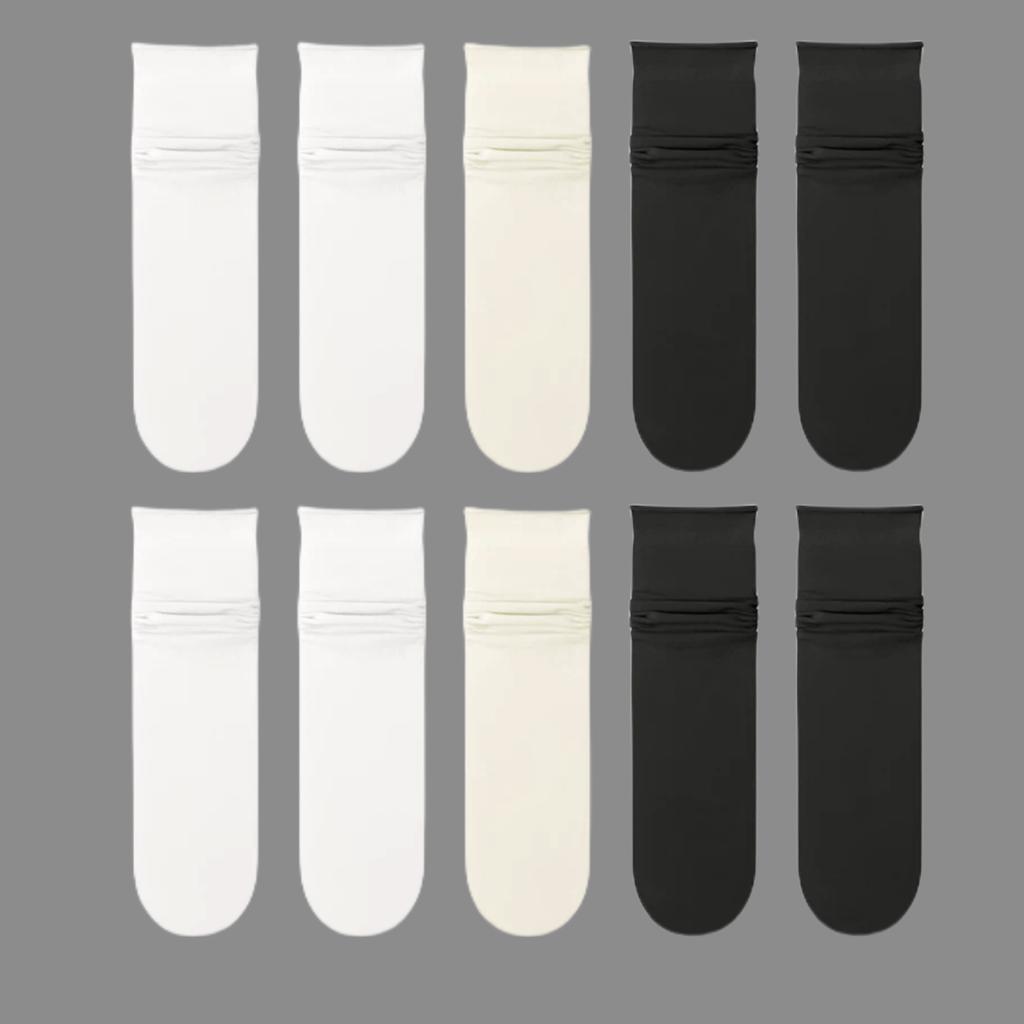 10 Pairs Thin Ice Silk Women's Long Tube Socks Summer Cool Mid Calf Socks Black and White Ice Ice Socks Pile Pile Ladies' Socks