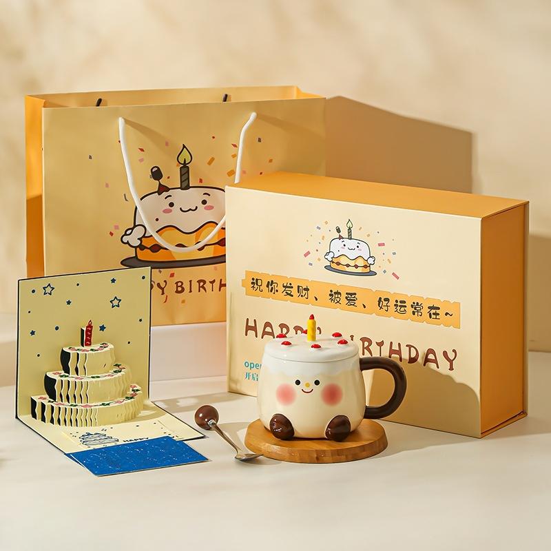 

Birthday Gift Cup Ceramic Mug Creative Gift Box Set Souvenir Gift for Best Friend Cute Water Cup High Appearance 301-400ml