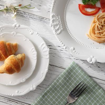 Retro Relief Ceramic Plate Tableware Western Steak Plate Salad Plate Dessert Plate Practical Kitchenware