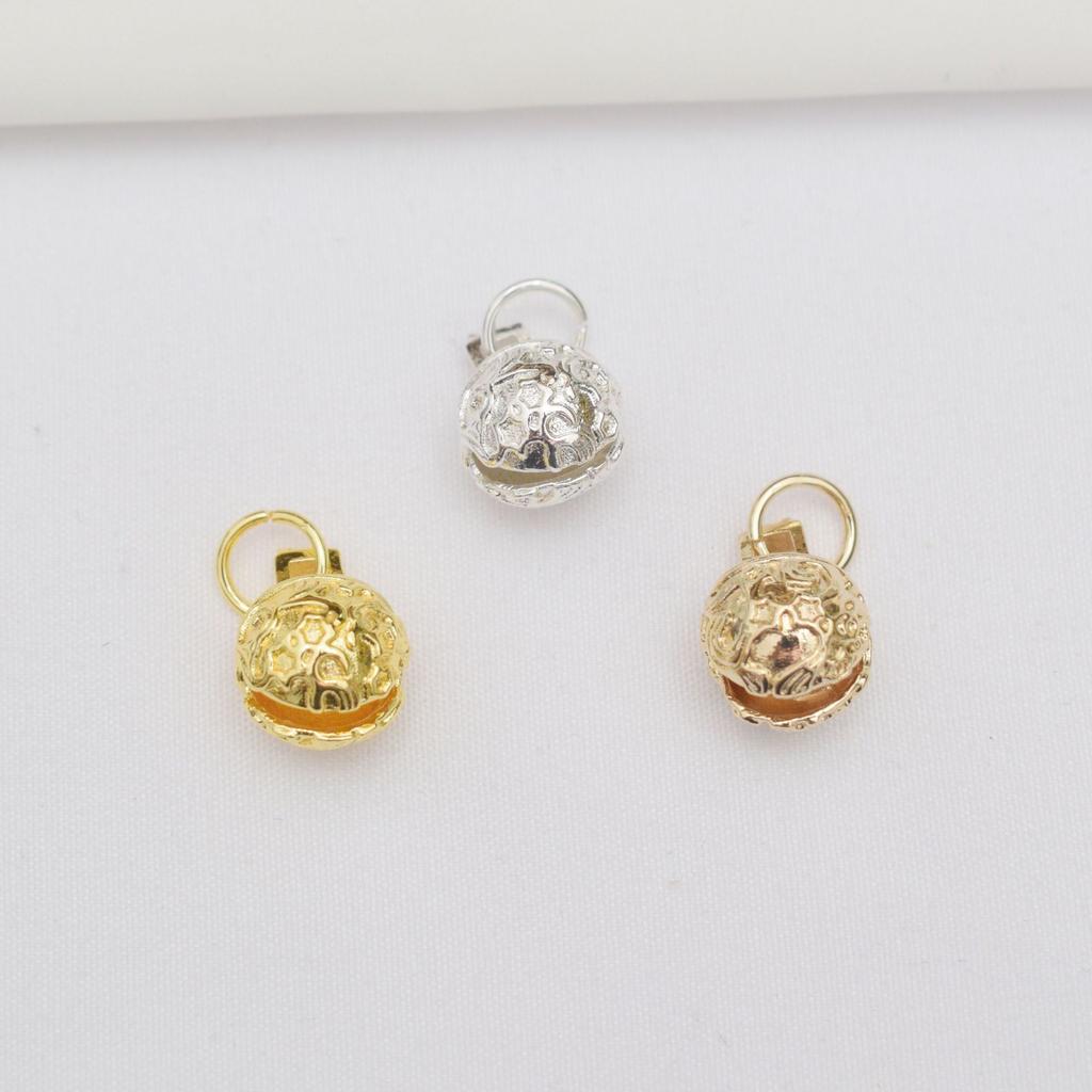 100pcs 14K Gold Bell Small Pendant Diy Jewelry Accessories Pattern Tiger Head Hollow Bell Pendant Retro Pendant Bell