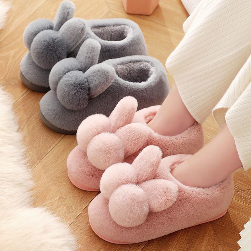 Winter Warm Home Fur Boots Womens Indoor Home Rabbit Shoe Furry Ears Footwear Indoor Bedroom Flat Heels Fluffy Ankle Boots