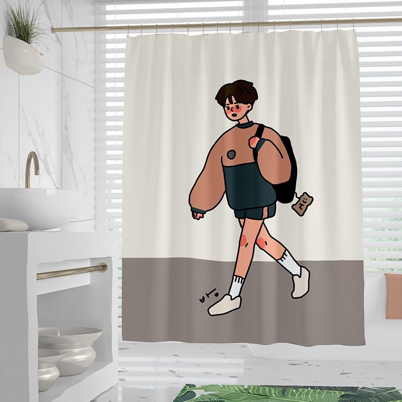 Cartoon Minimalist washable Dirt-Resistant Shower Curtain Shower Head waterproof Polyester Bath Curtain For Home Decor