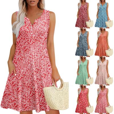Womens Summer Dresses Loose V Neck Sleeveless Sundresses Dress With Pockets
