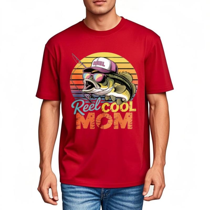 Comfortable Crew Neck Tshirt Casual Reel Cool Mom Fishing Fish Sunset Hat Sunglasses Retro For Her Top Tees Minimalist Tshirt