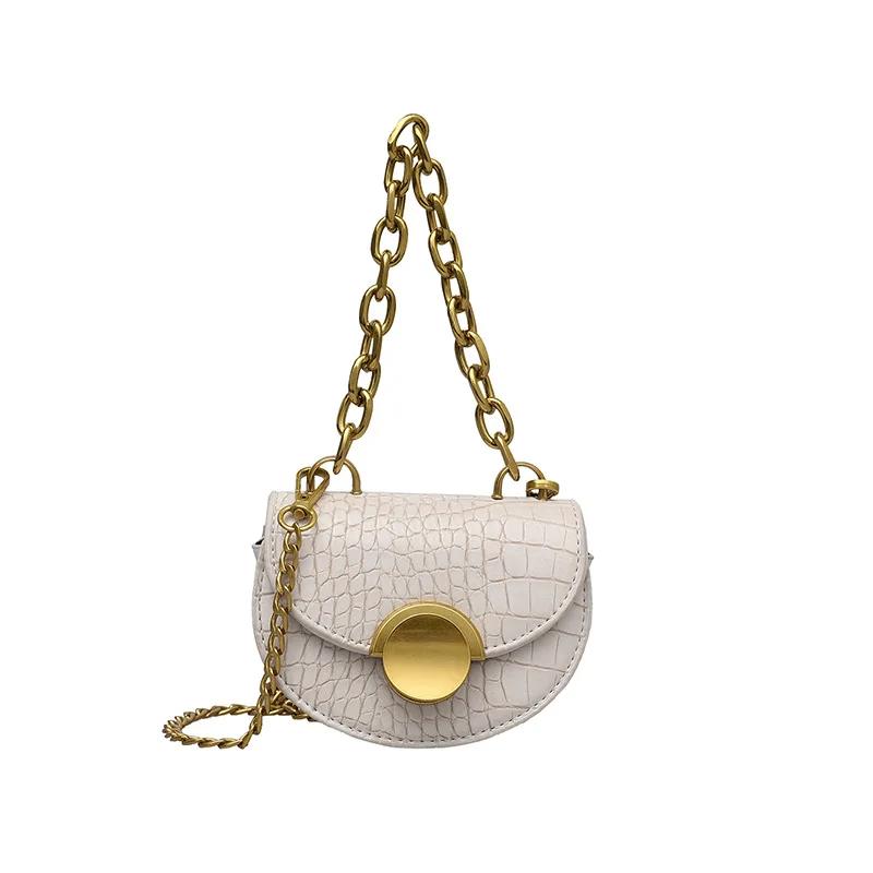 Bag Women's New Stone Pattern Mini Saddle Personalized Chain Portable Lock Bag Fashion Chain Single Shoulder