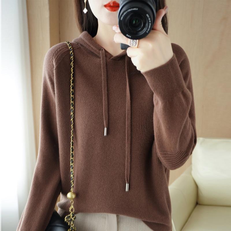 Women's 2025 Autumn Hooded Pullover: Thick Knit Long Sleeve Sweater