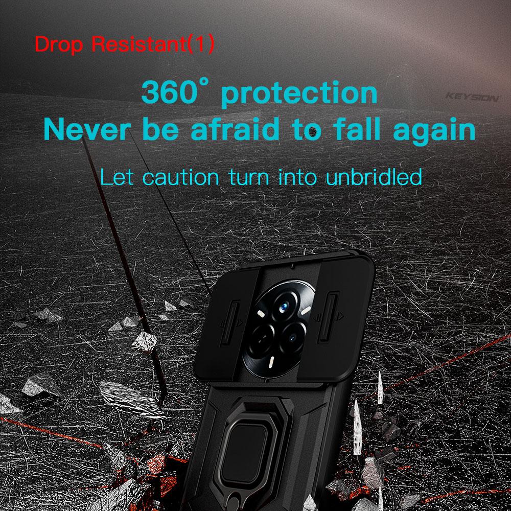 KEYSION Stoßfeste Hülle für Realme 14 Pro+5G Schiebekamera-Schutz Metallring-Ständer Handy-Rückabdeckung für OPPO Realme 14 Pro 5G